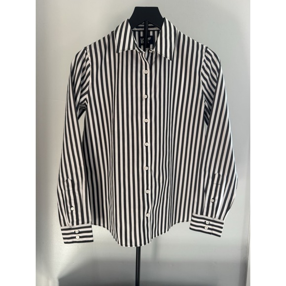 Lands' End Tops - Lands' End Black White Striped Button Down Shirt Women's 4 Cotton Chic Classic